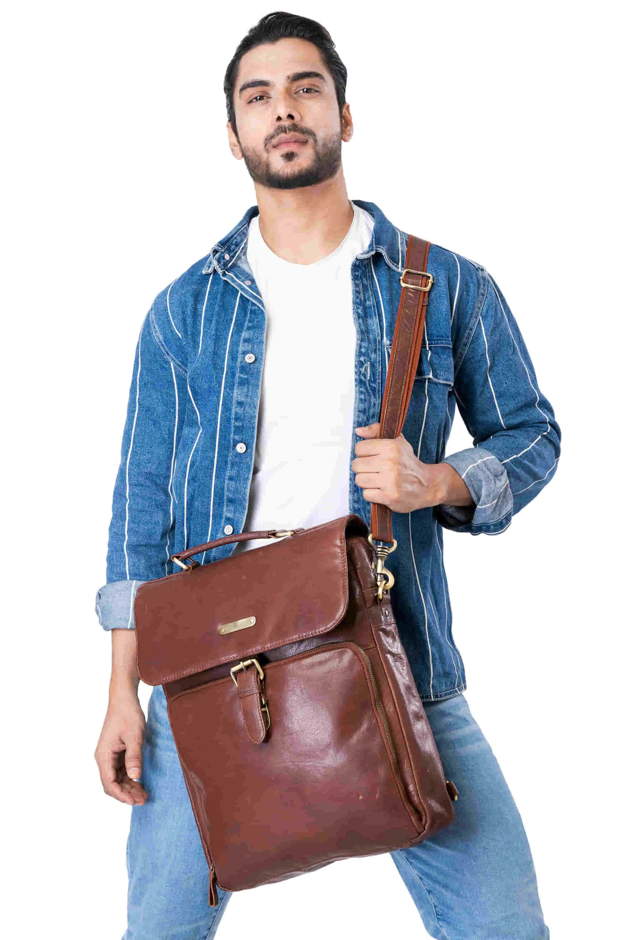 392600 Cross Body Messenger & Backpack in Full Grain Dark Brown Vintage Leather | Style n Craft