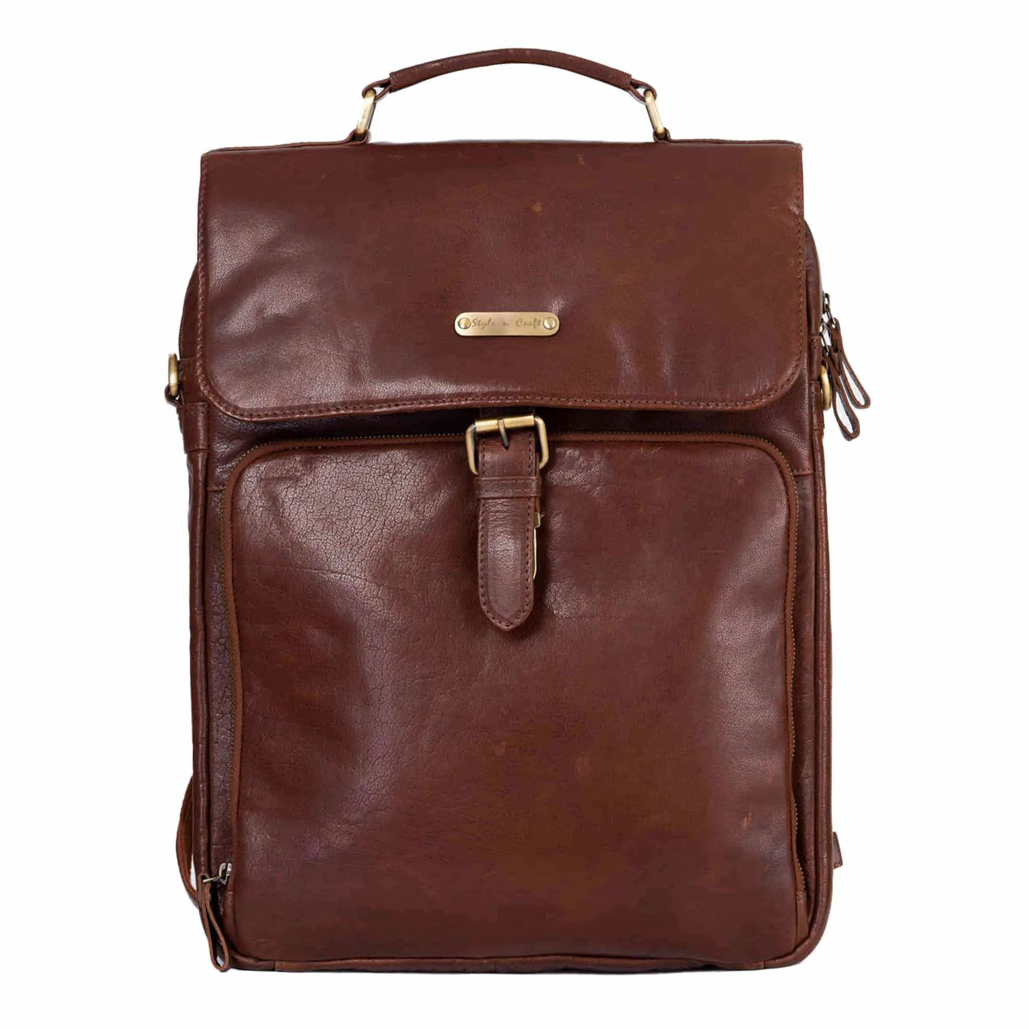 392600 Cross Body Messenger & Backpack in Full Grain Dark Brown Vintage Leather | Style n Craft