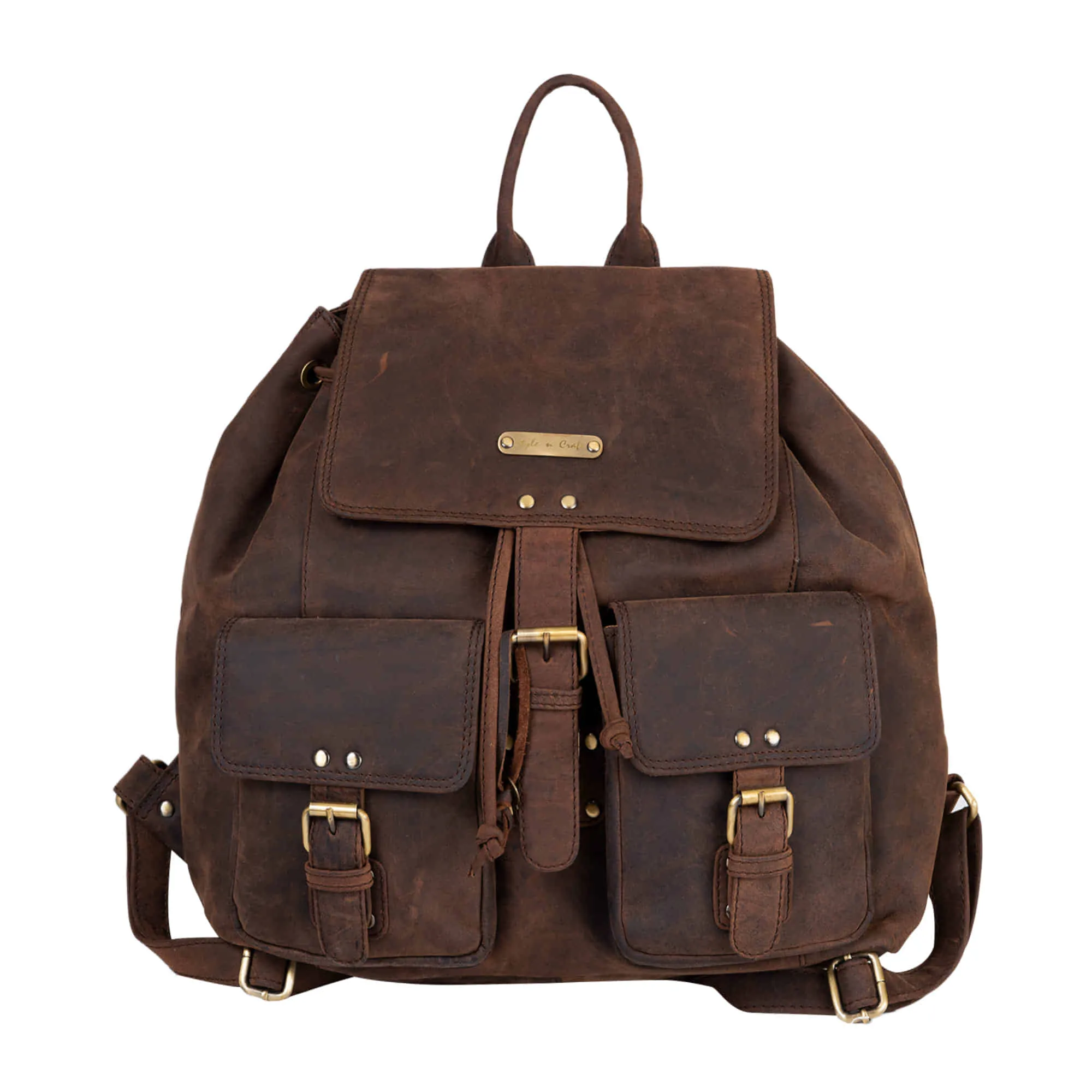 392650 Backpack in Full Grain Dark Brown Hunter Leather | Style n Craft