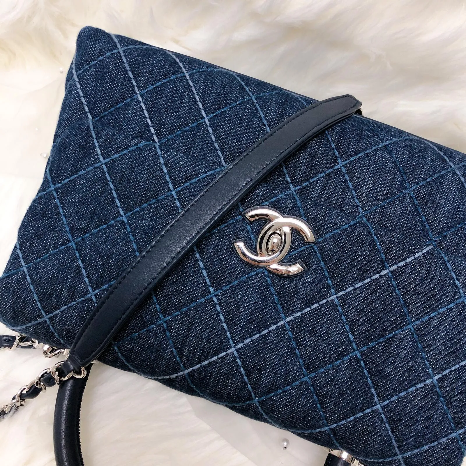 Blue Denim Quilted Medium Coco Handle Flap