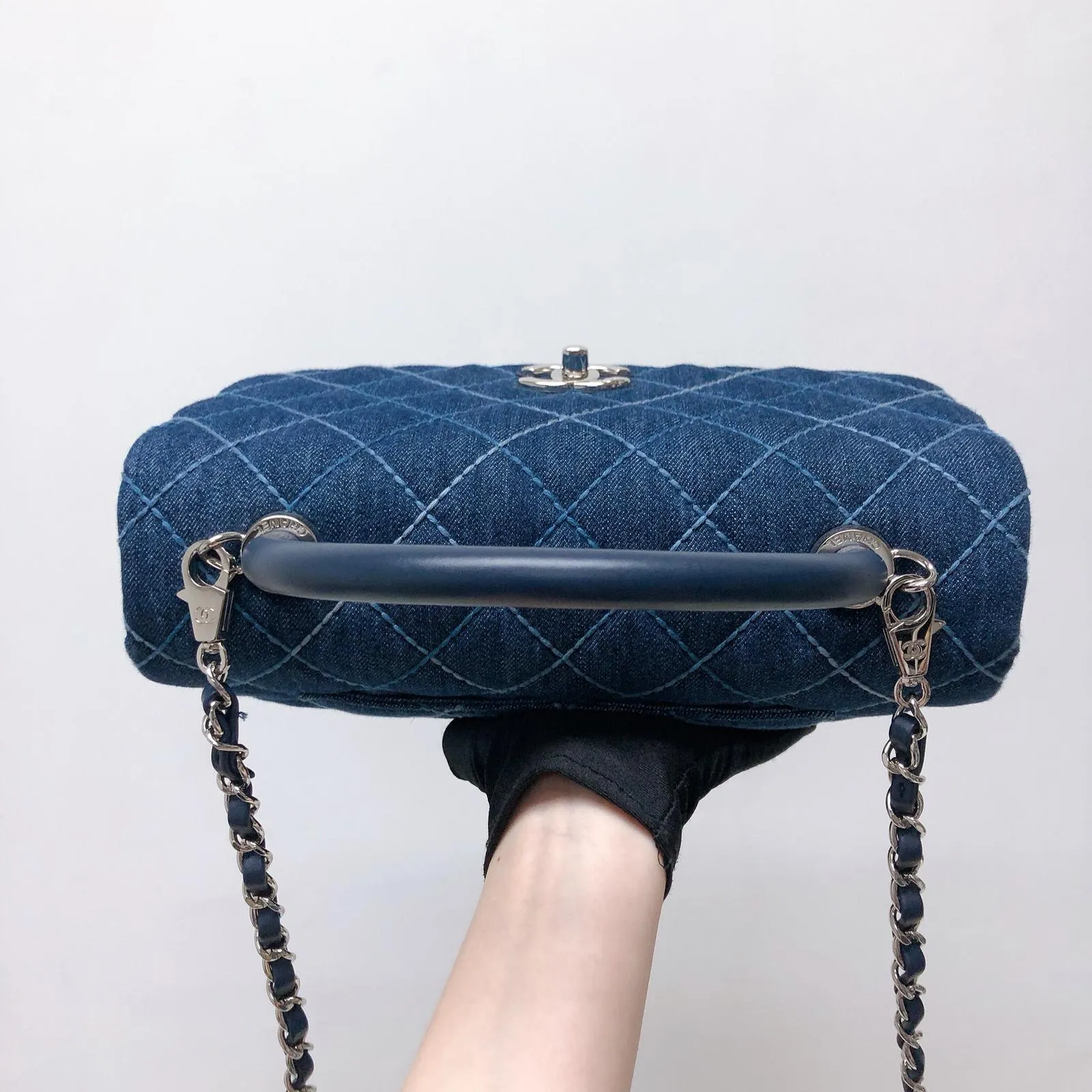 Blue Denim Quilted Medium Coco Handle Flap