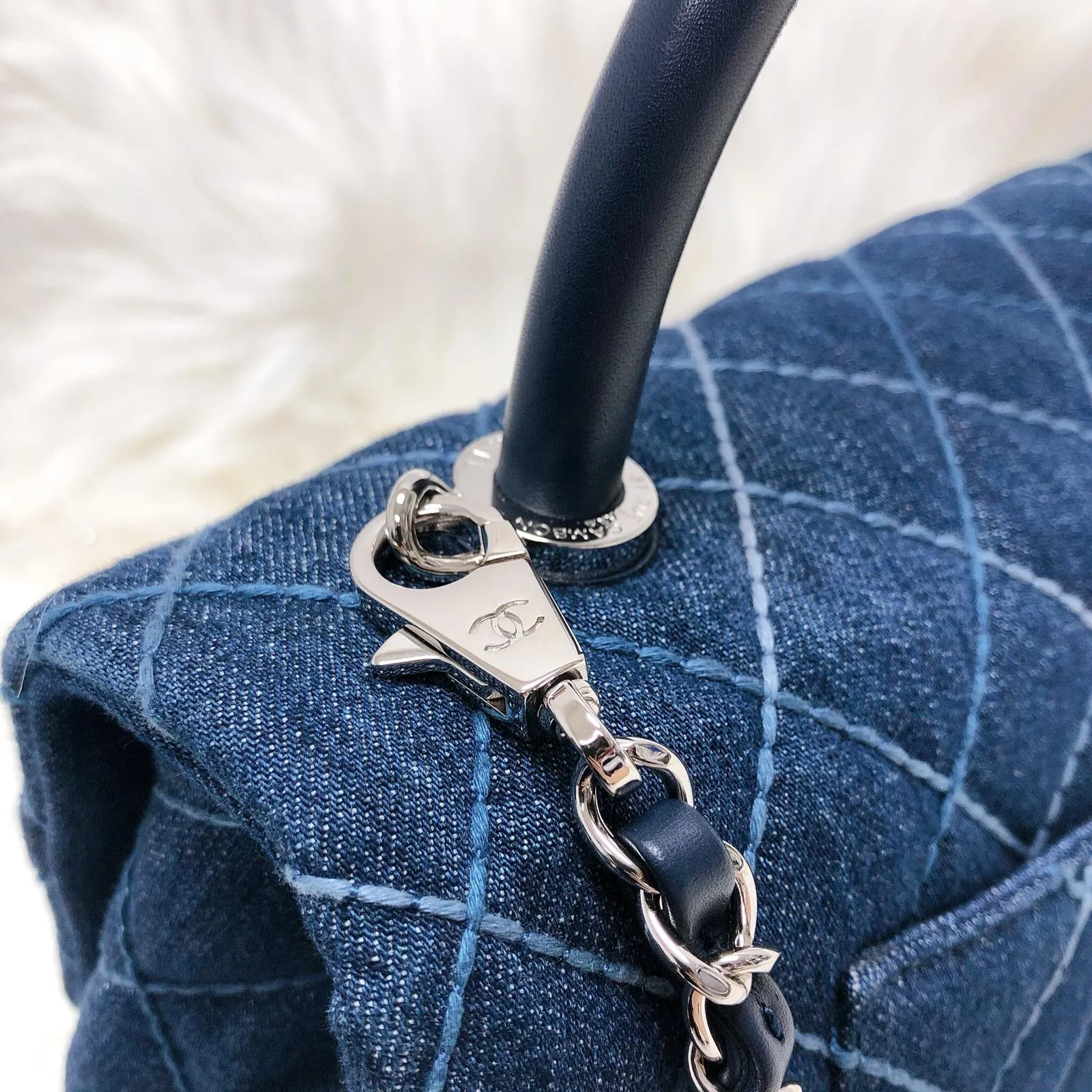 Blue Denim Quilted Medium Coco Handle Flap