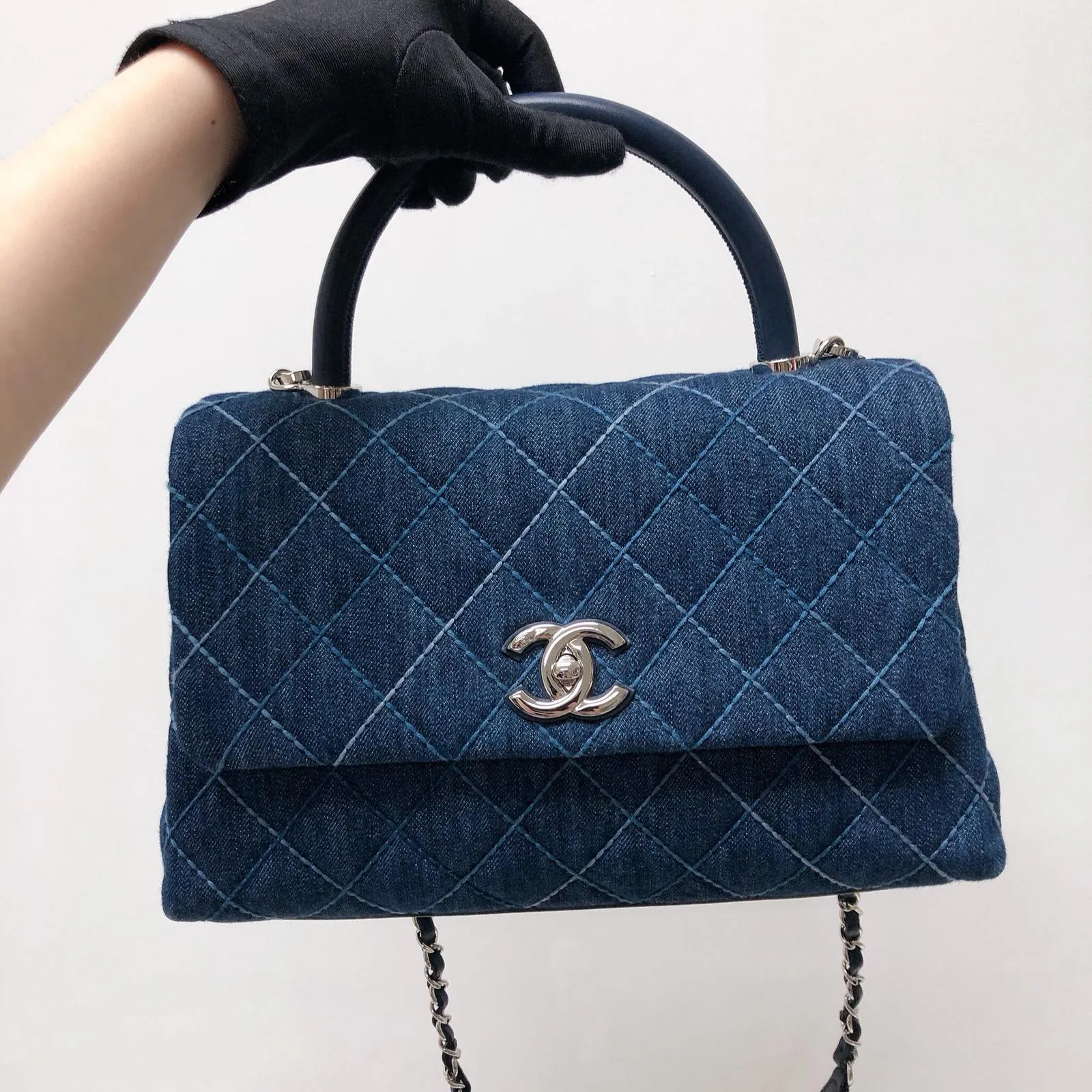Blue Denim Quilted Medium Coco Handle Flap
