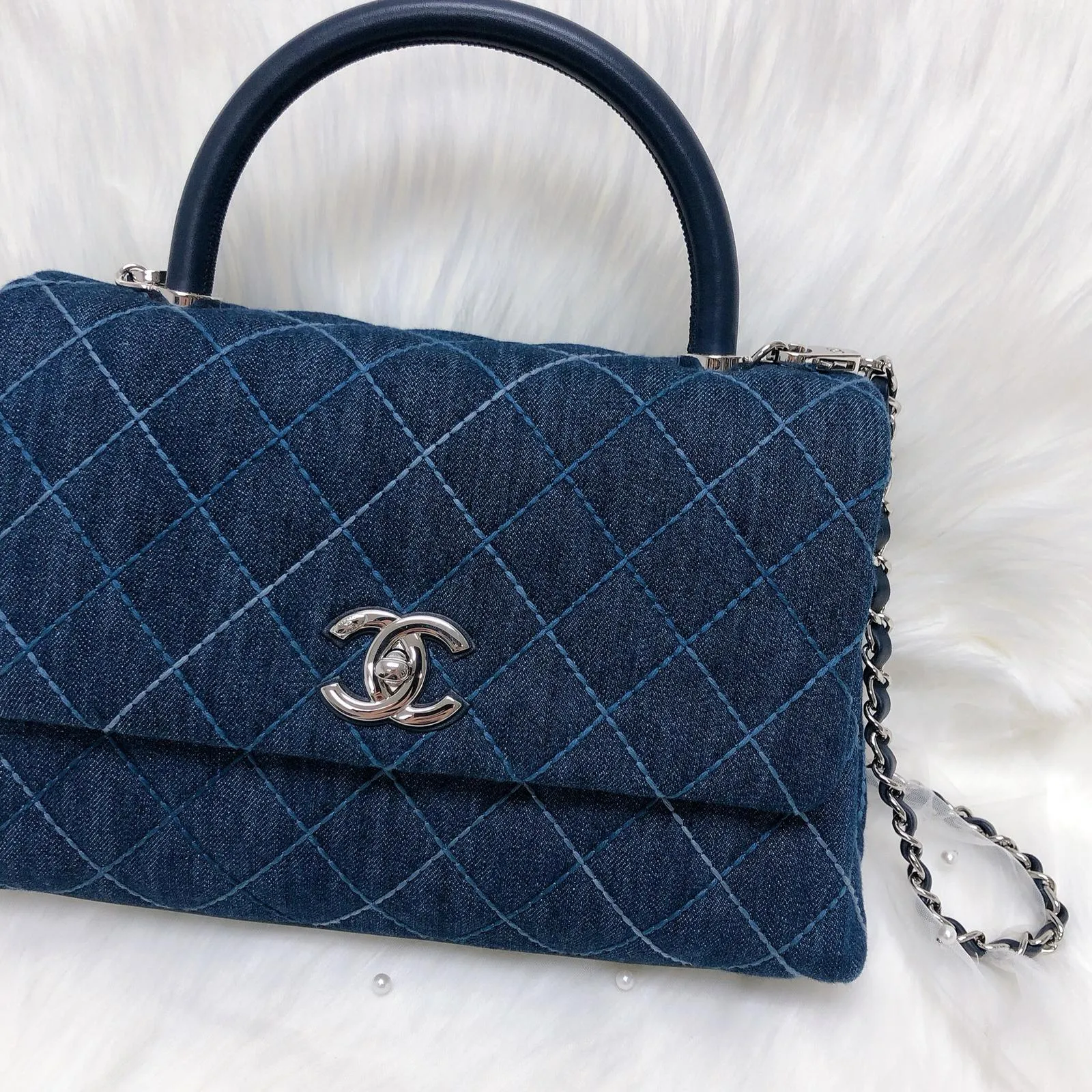 Blue Denim Quilted Medium Coco Handle Flap