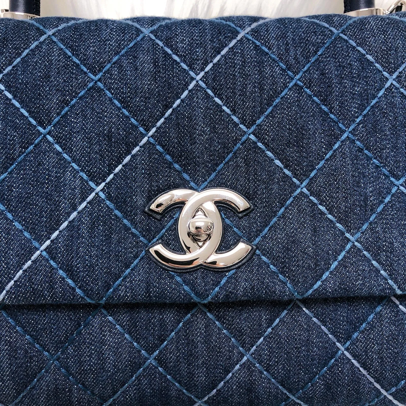 Blue Denim Quilted Medium Coco Handle Flap