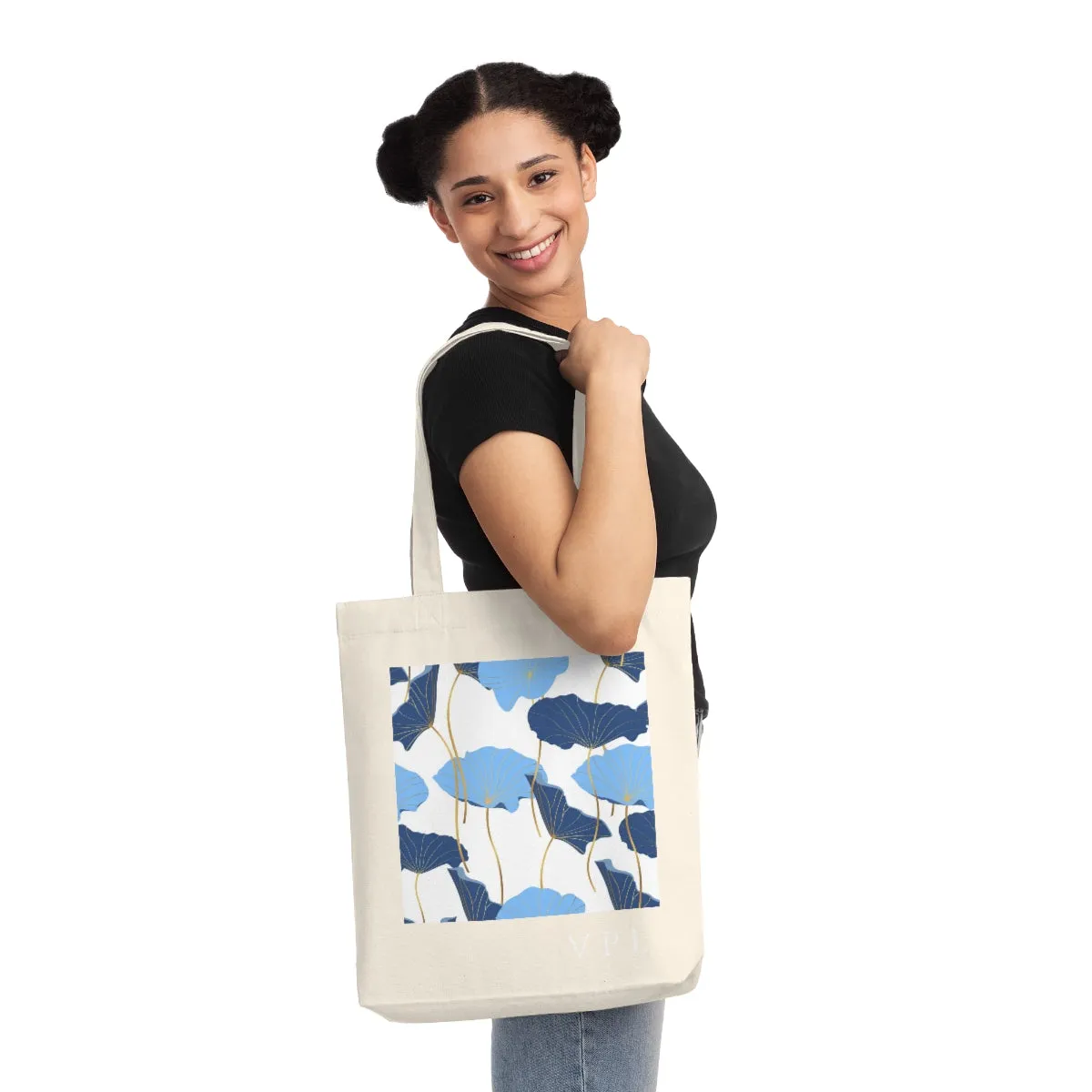 Blue Floral Woven Tote Bag