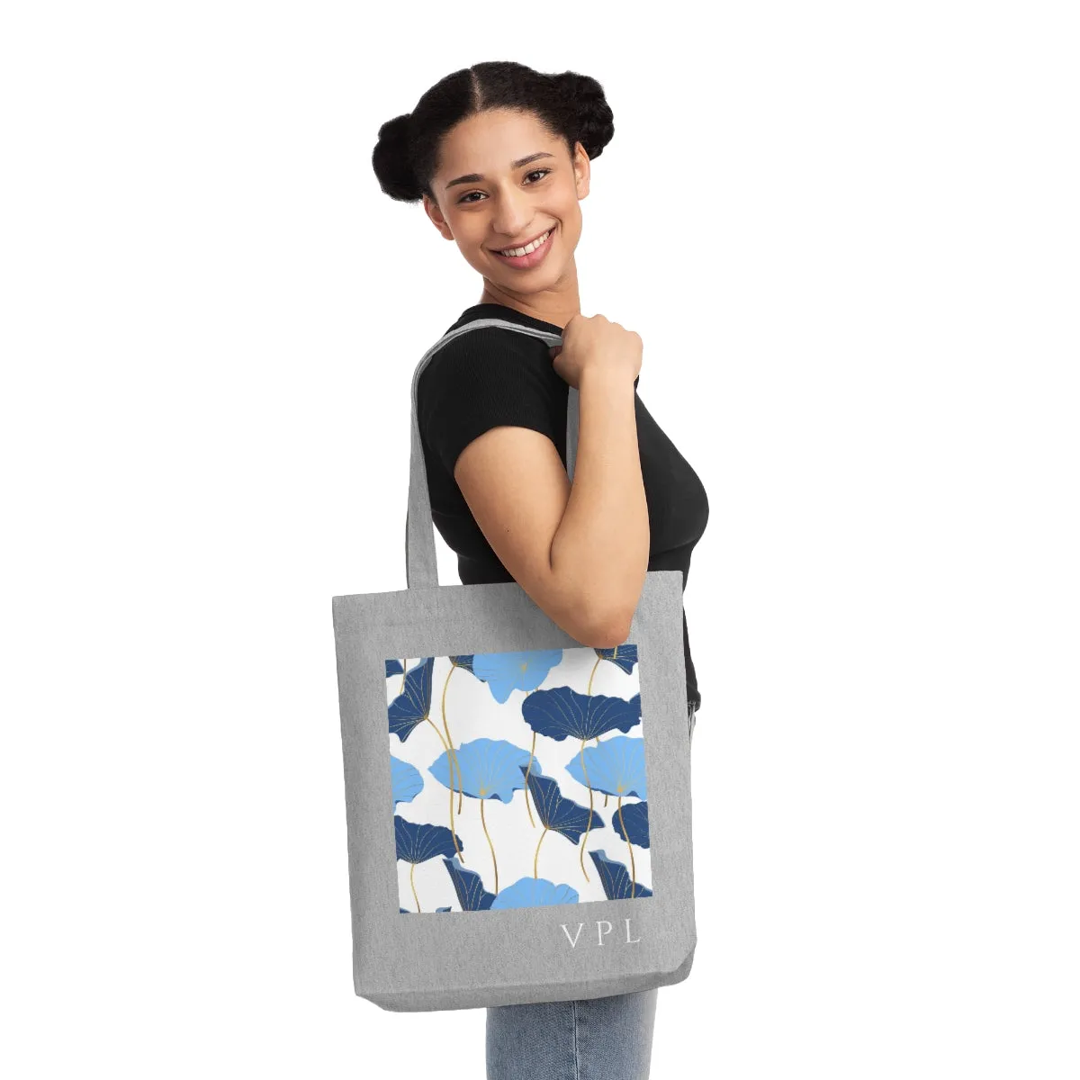 Blue Floral Woven Tote Bag