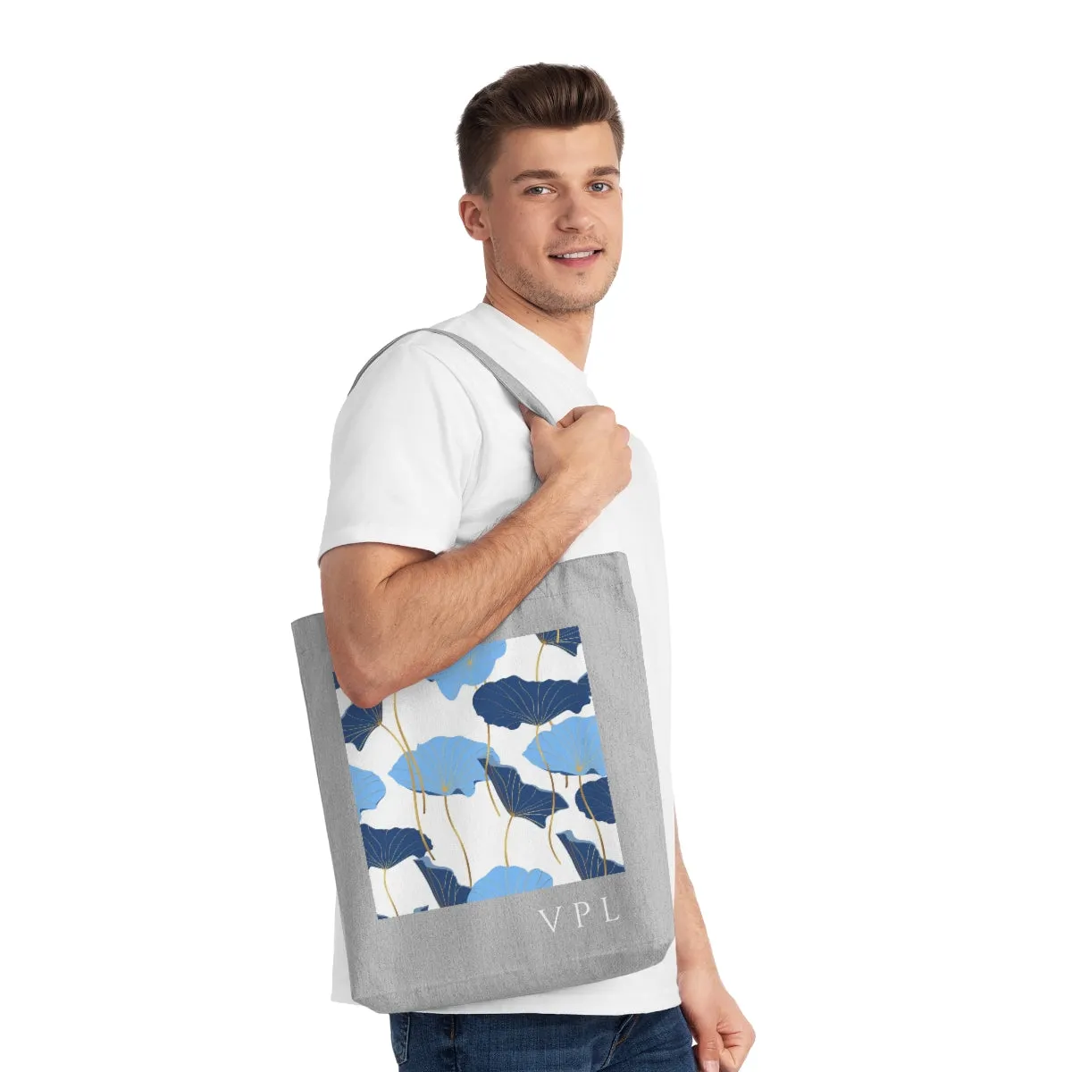 Blue Floral Woven Tote Bag