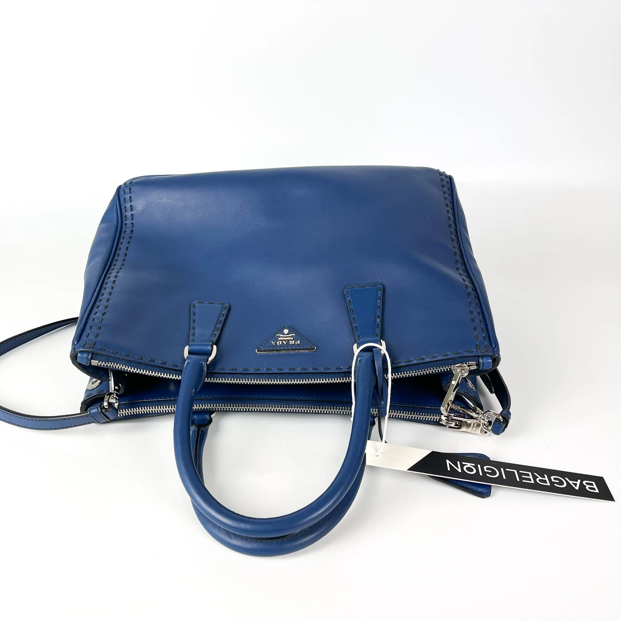Bluette City Calfskin Stitched Leather Medium Double Zip