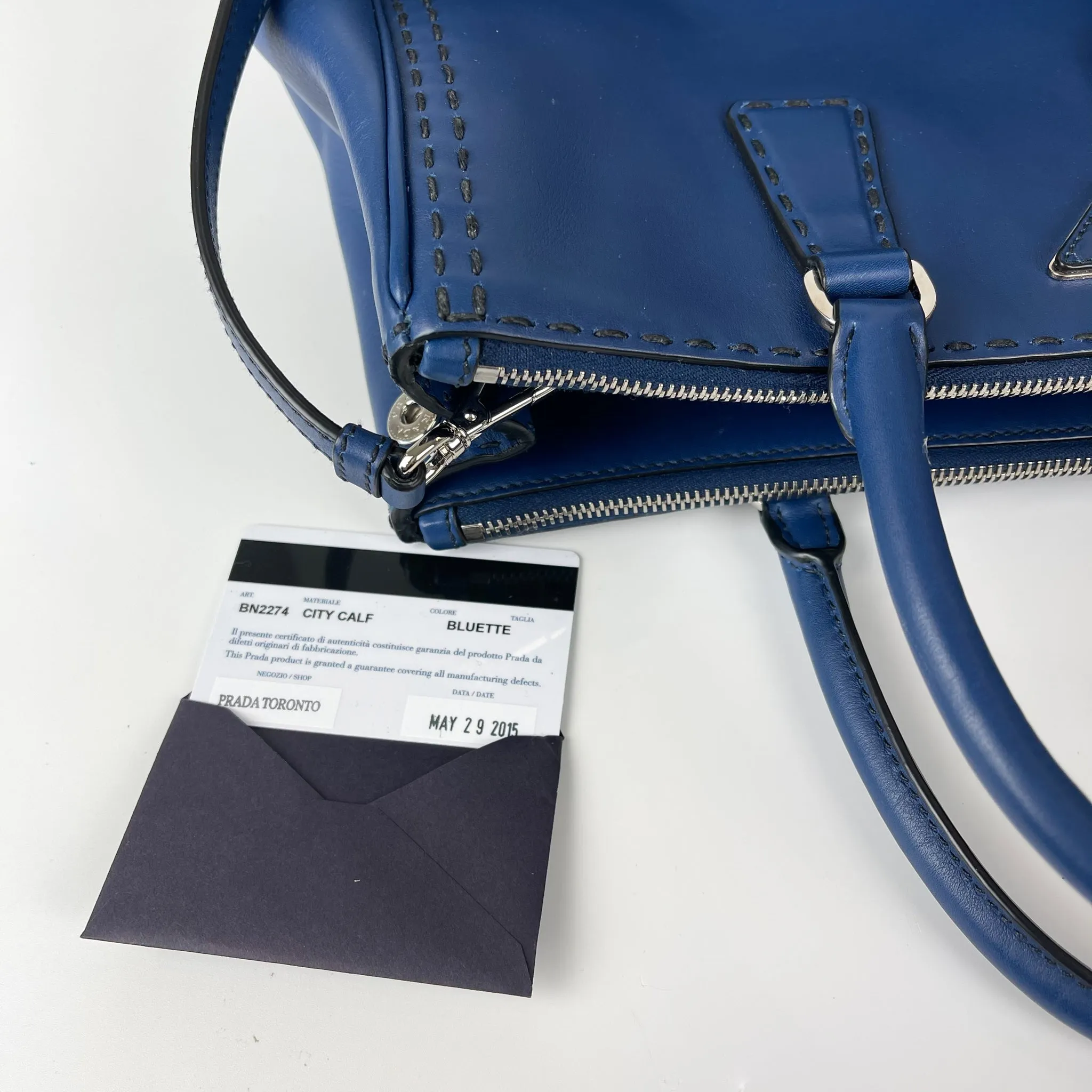 Bluette City Calfskin Stitched Leather Medium Double Zip