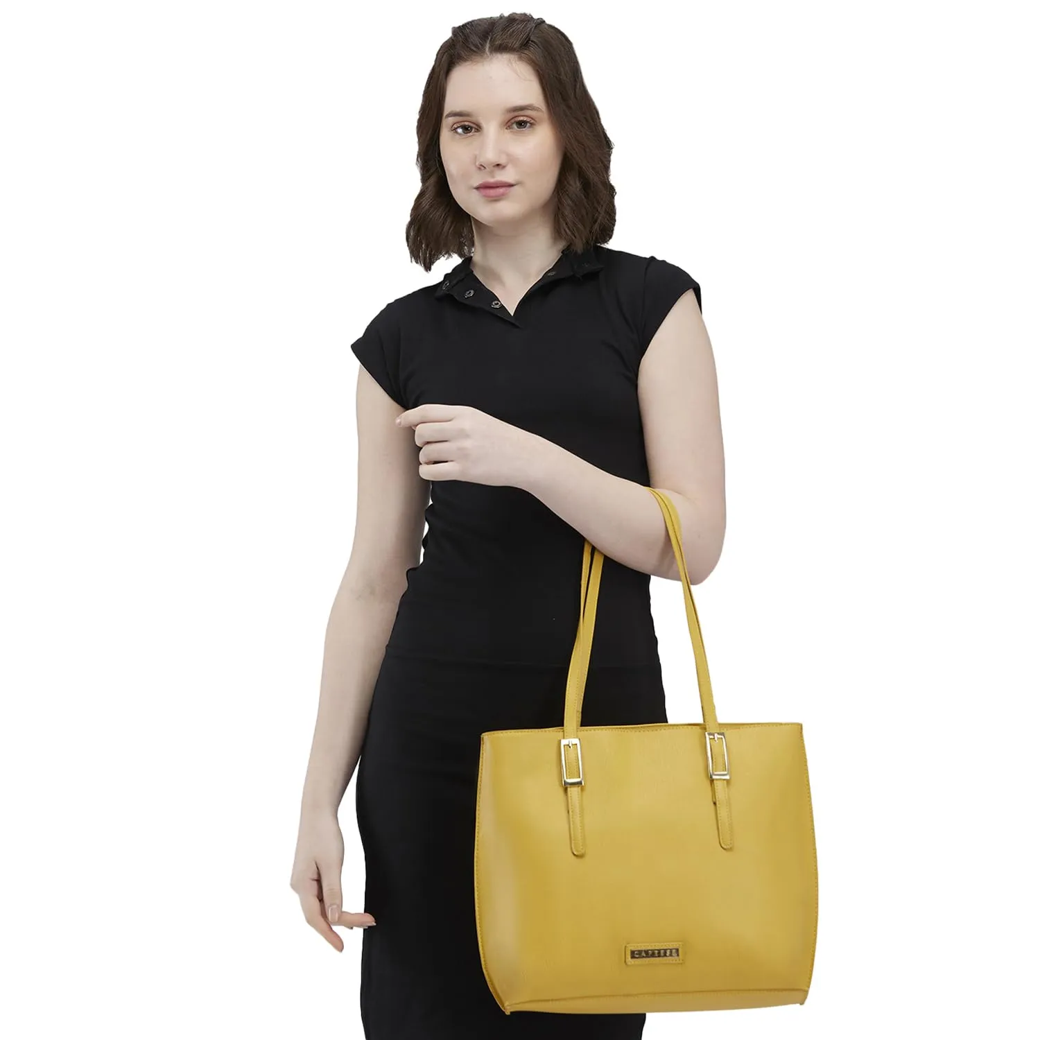 Caprese Jenny Tote Bag, Medium-Ochre | Stylish Handbag for Women | Spacious, Versatile Office & Daily Essentials Tote | Top Zip Closure