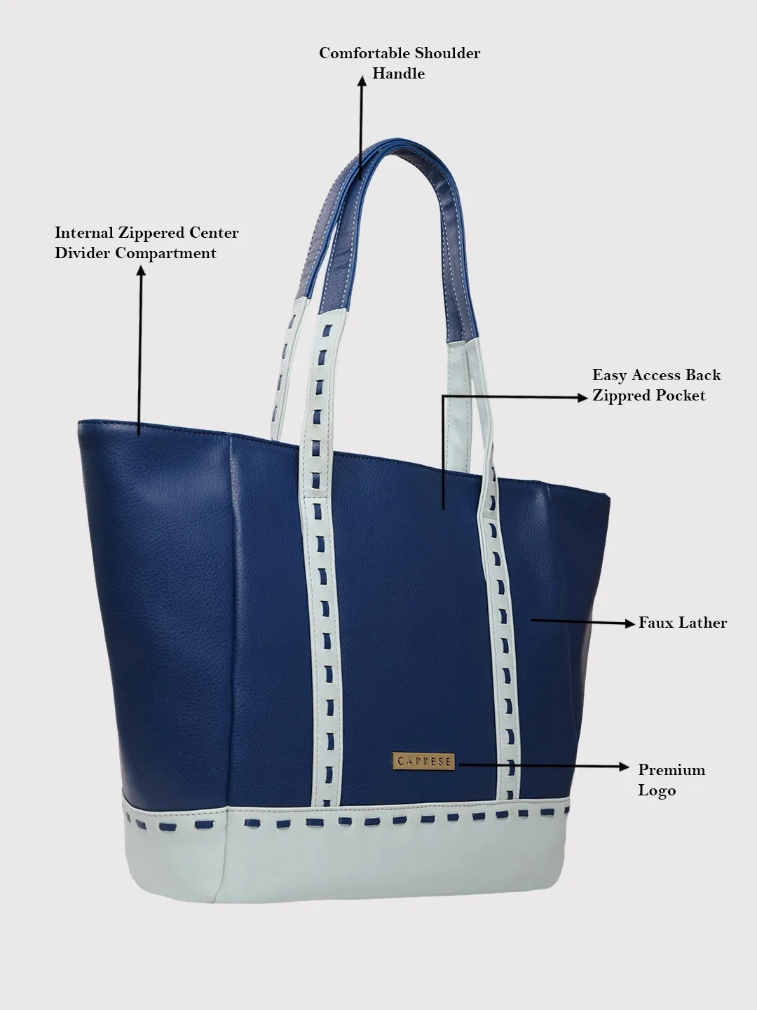 Caprese Lucca Tote Medium Solid Women'S Office Handbag Navy