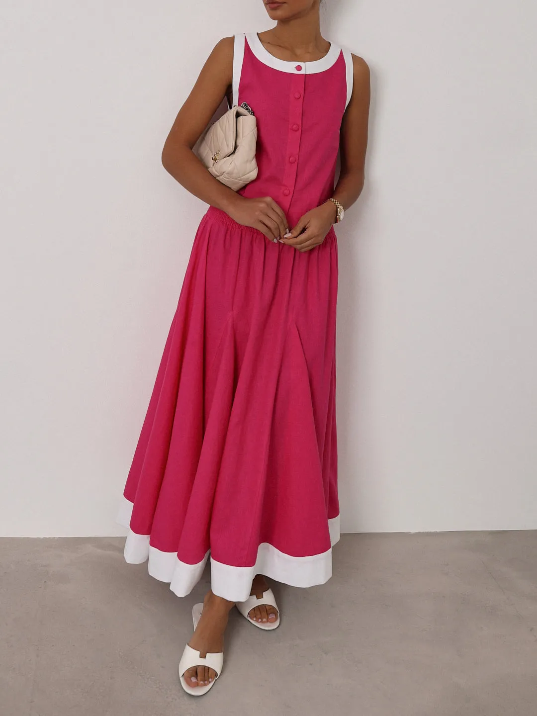 Carrie Shirred Contrast Dream Skirt | Pink/White