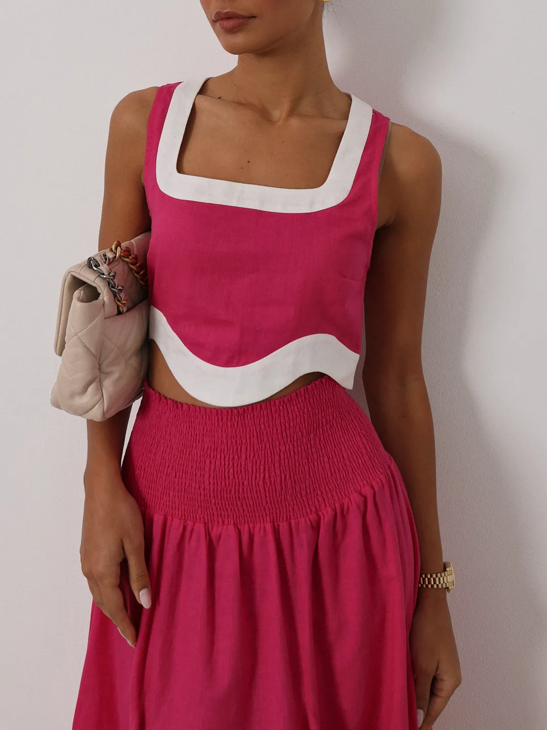 Carrie Shirred Contrast Dream Skirt | Pink/White