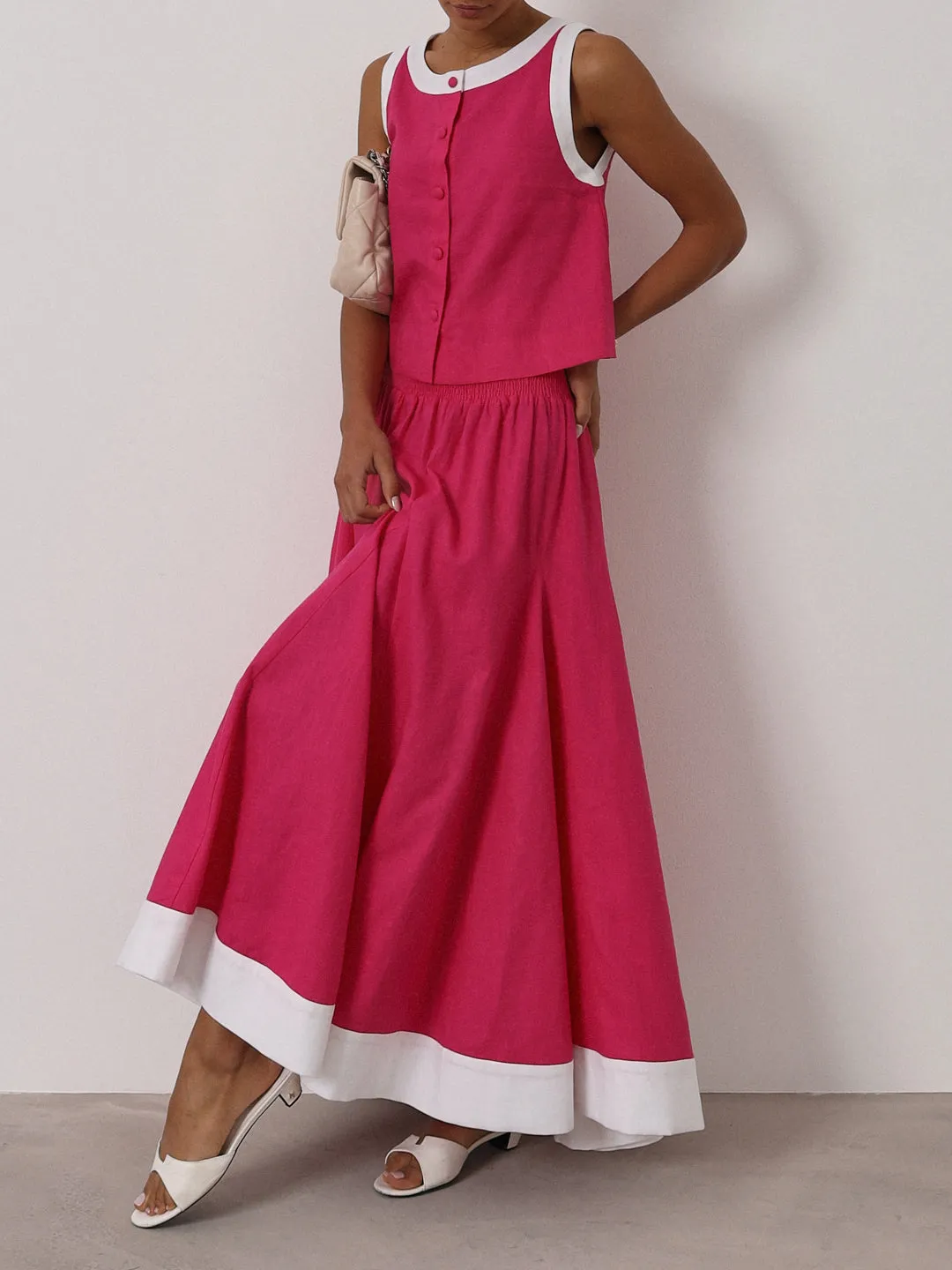 Carrie Shirred Contrast Dream Skirt | Pink/White