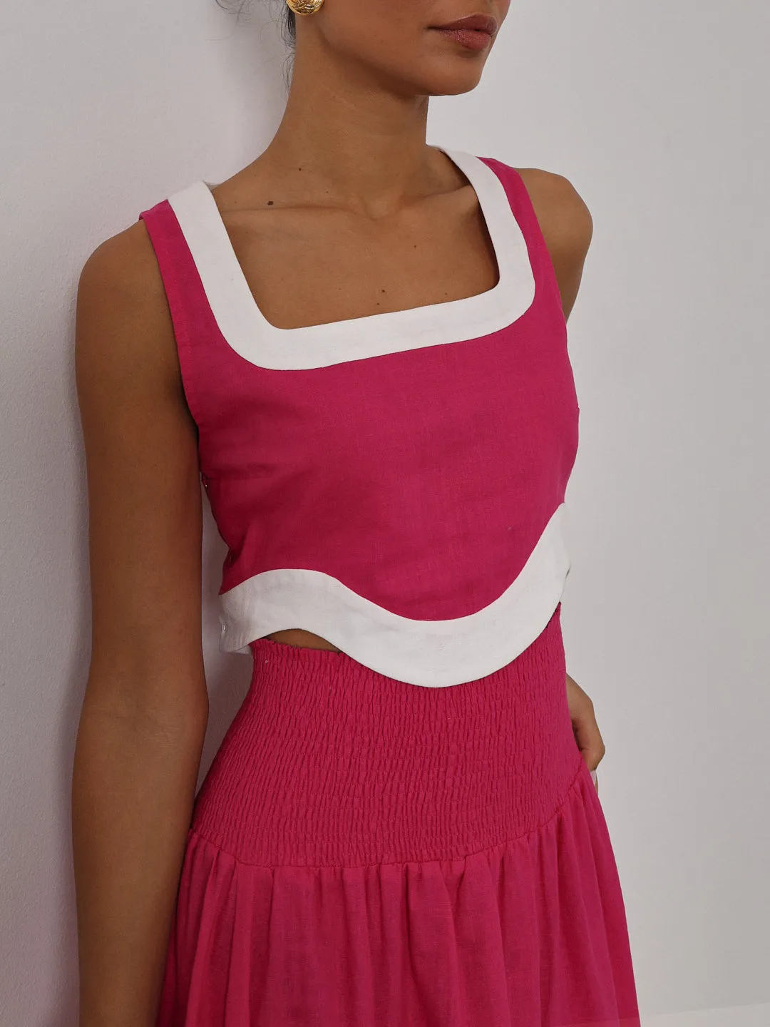 Carrie Shirred Contrast Dream Skirt | Pink/White