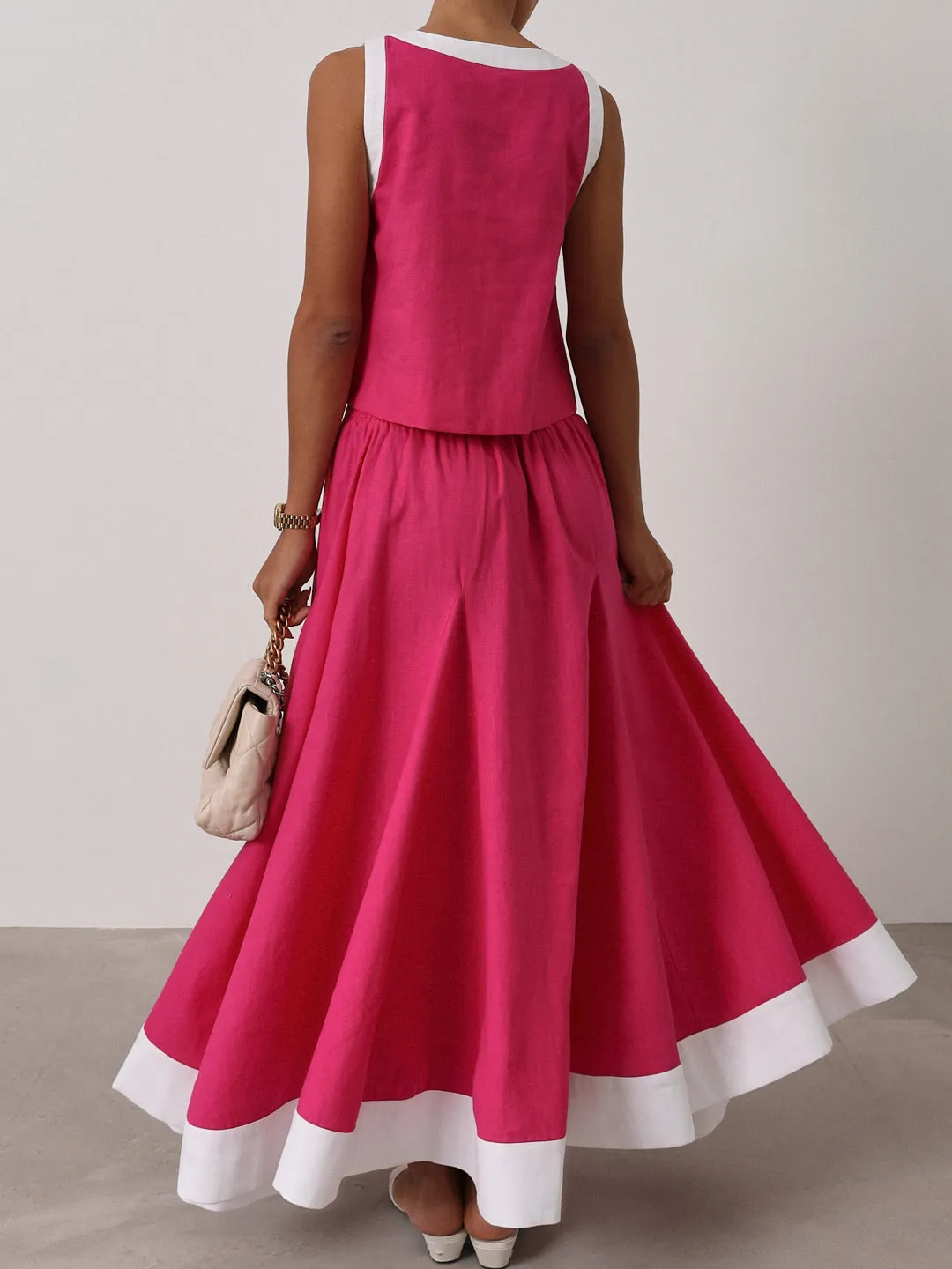 Carrie Shirred Contrast Dream Skirt | Pink/White