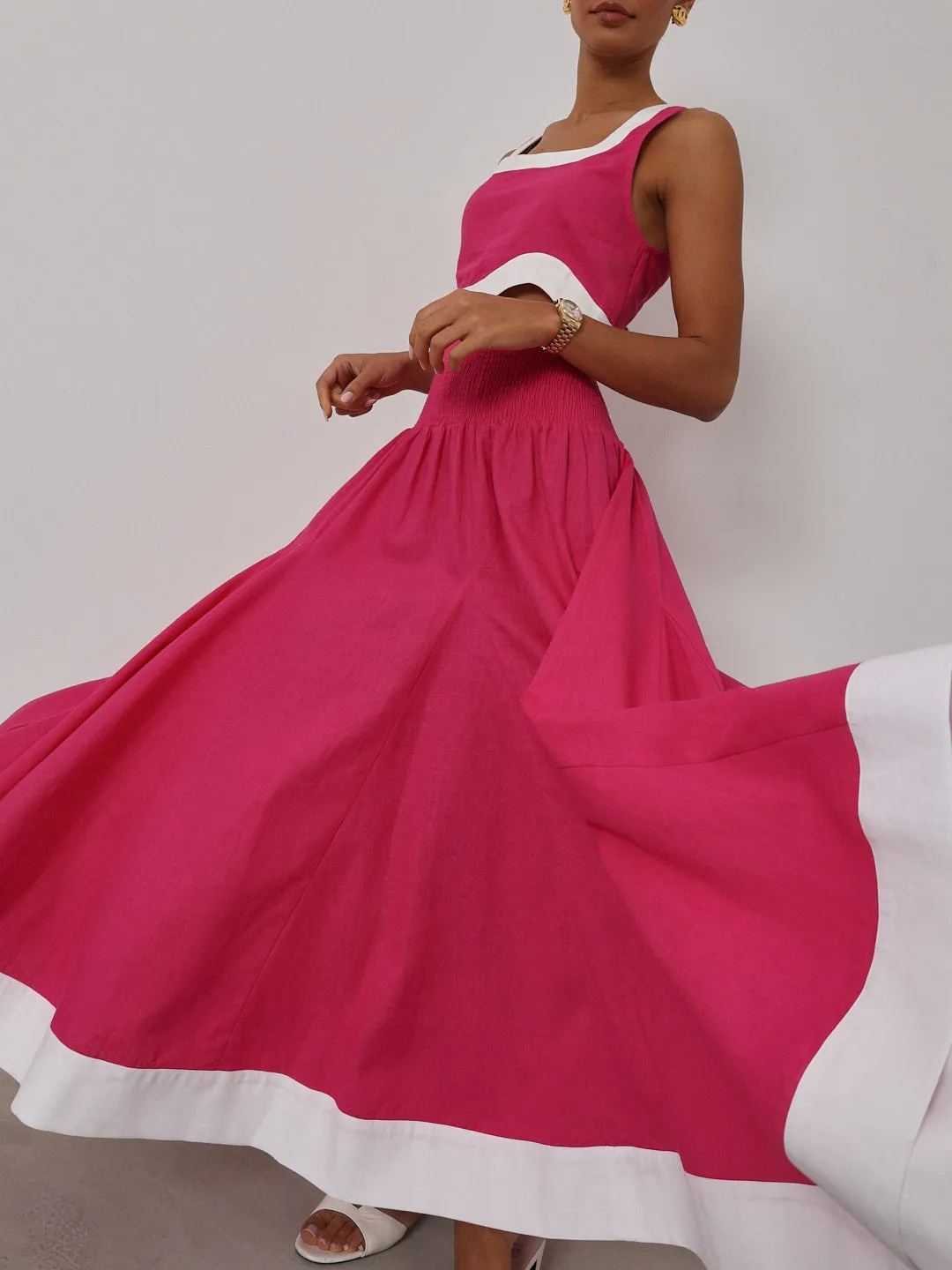 Carrie Shirred Contrast Dream Skirt | Pink/White