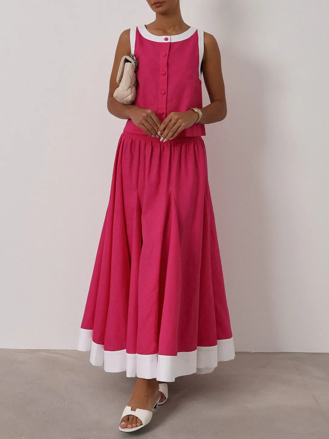 Carrie Shirred Contrast Dream Skirt | Pink/White