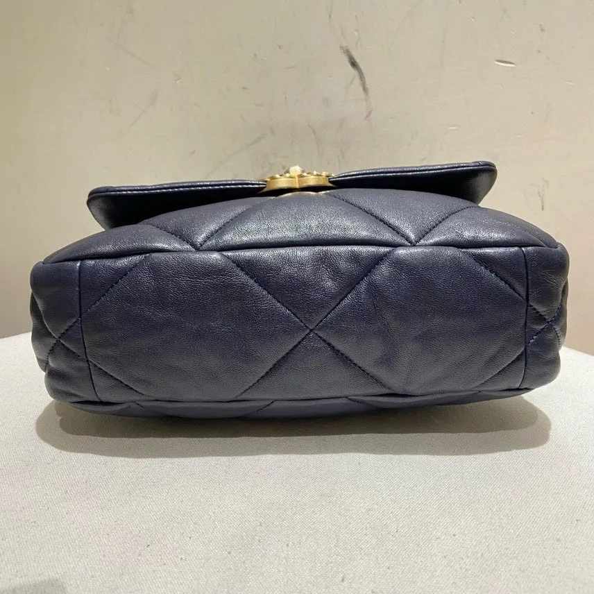 Chanel 19 Navy Leather Quilted Flap Bag Small