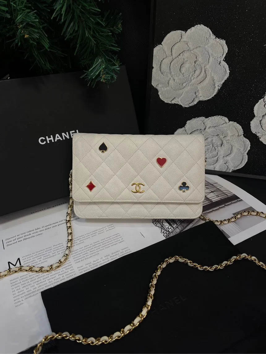 Chanel Chip White Poker Badge WOC Crossbody Bag 19cm