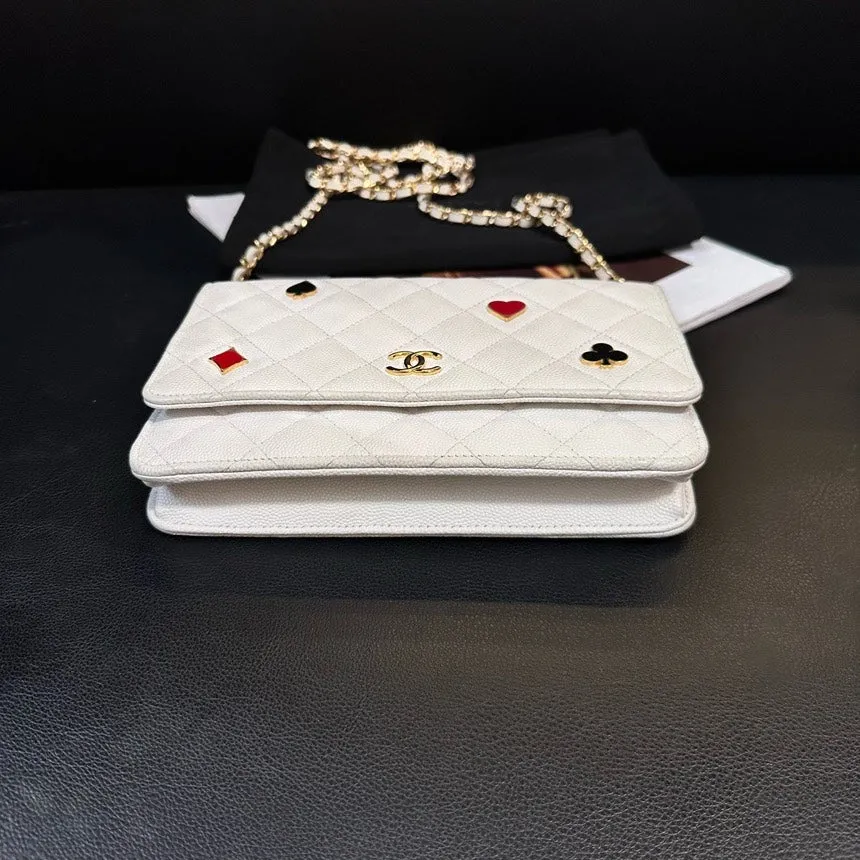 Chanel Chip White Poker Badge WOC Crossbody Bag 19cm