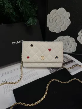 Chanel Chip White Poker Badge WOC Crossbody Bag 19cm