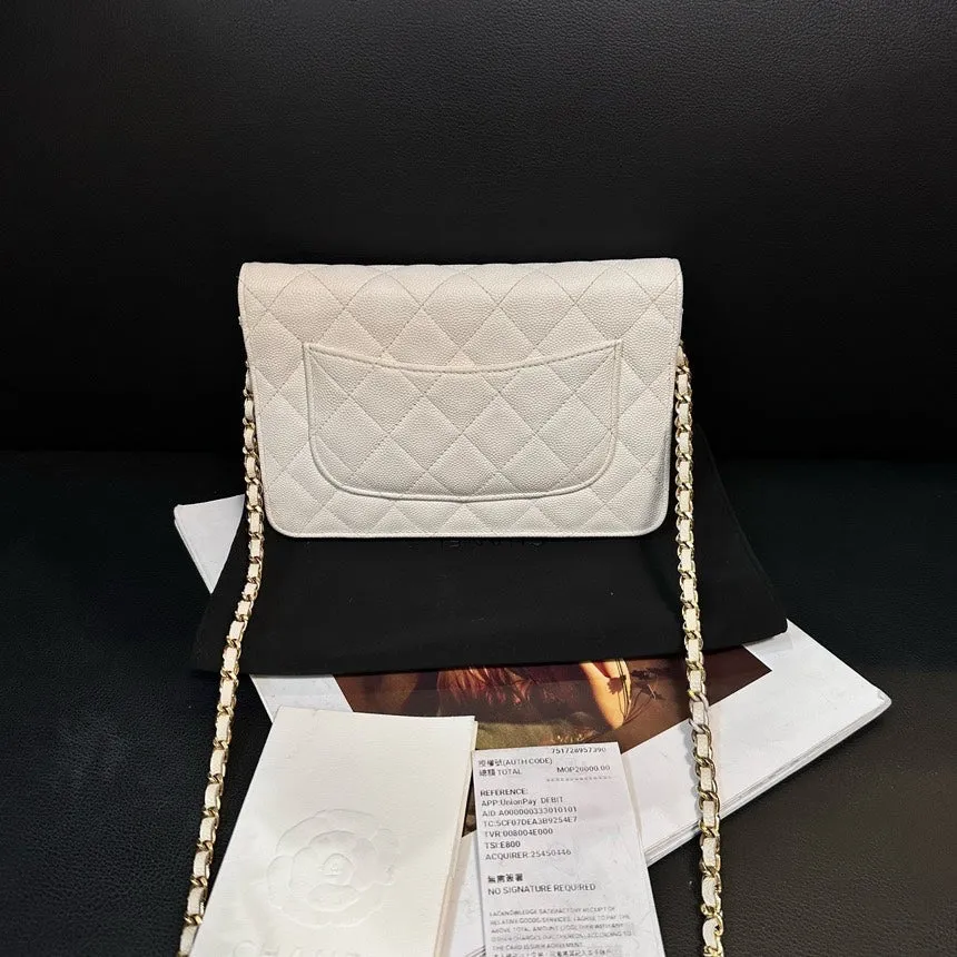 Chanel Chip White Poker Badge WOC Crossbody Bag 19cm