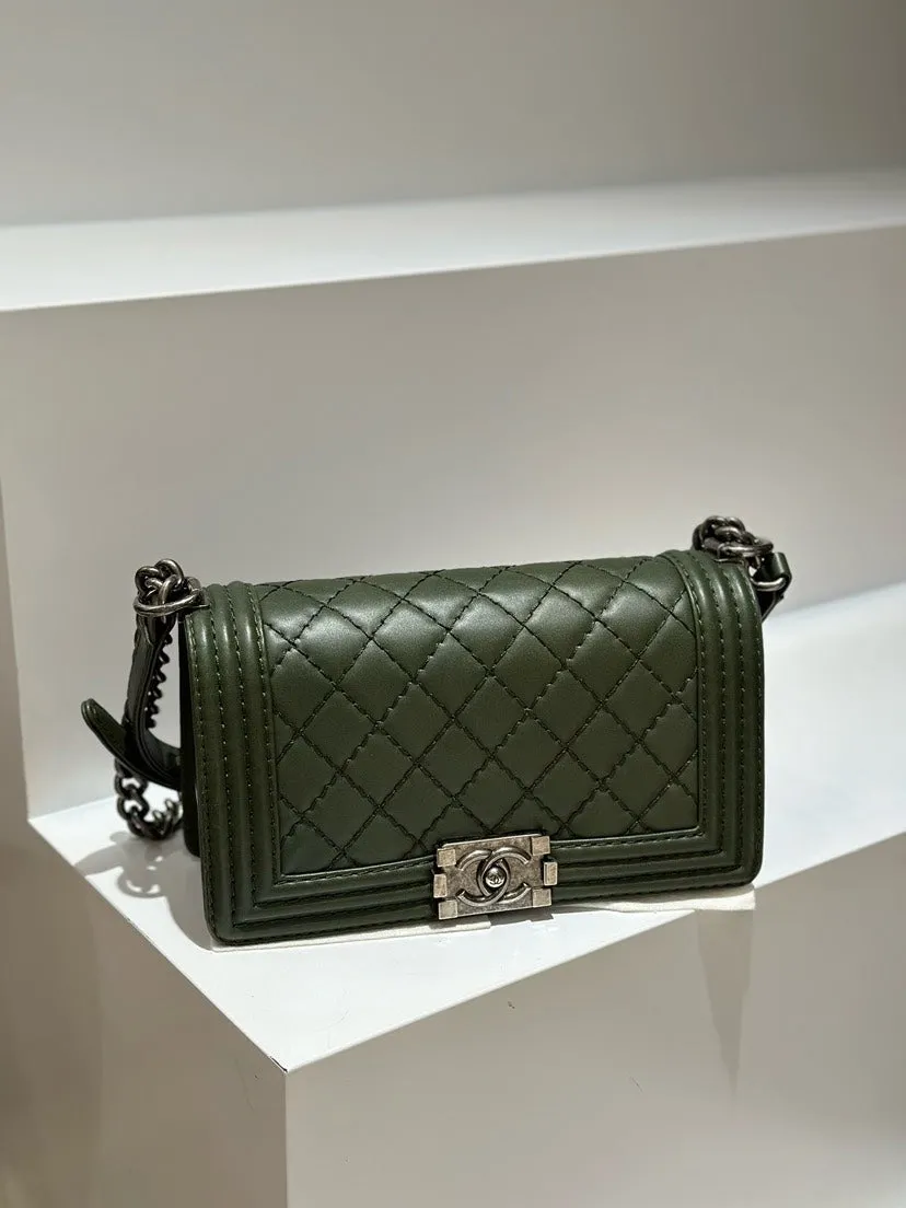 Chanel Leboy Medium Lambskin Bag Olive Green 2013 2014