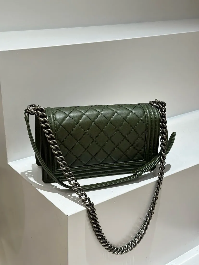Chanel Leboy Medium Lambskin Bag Olive Green 2013 2014