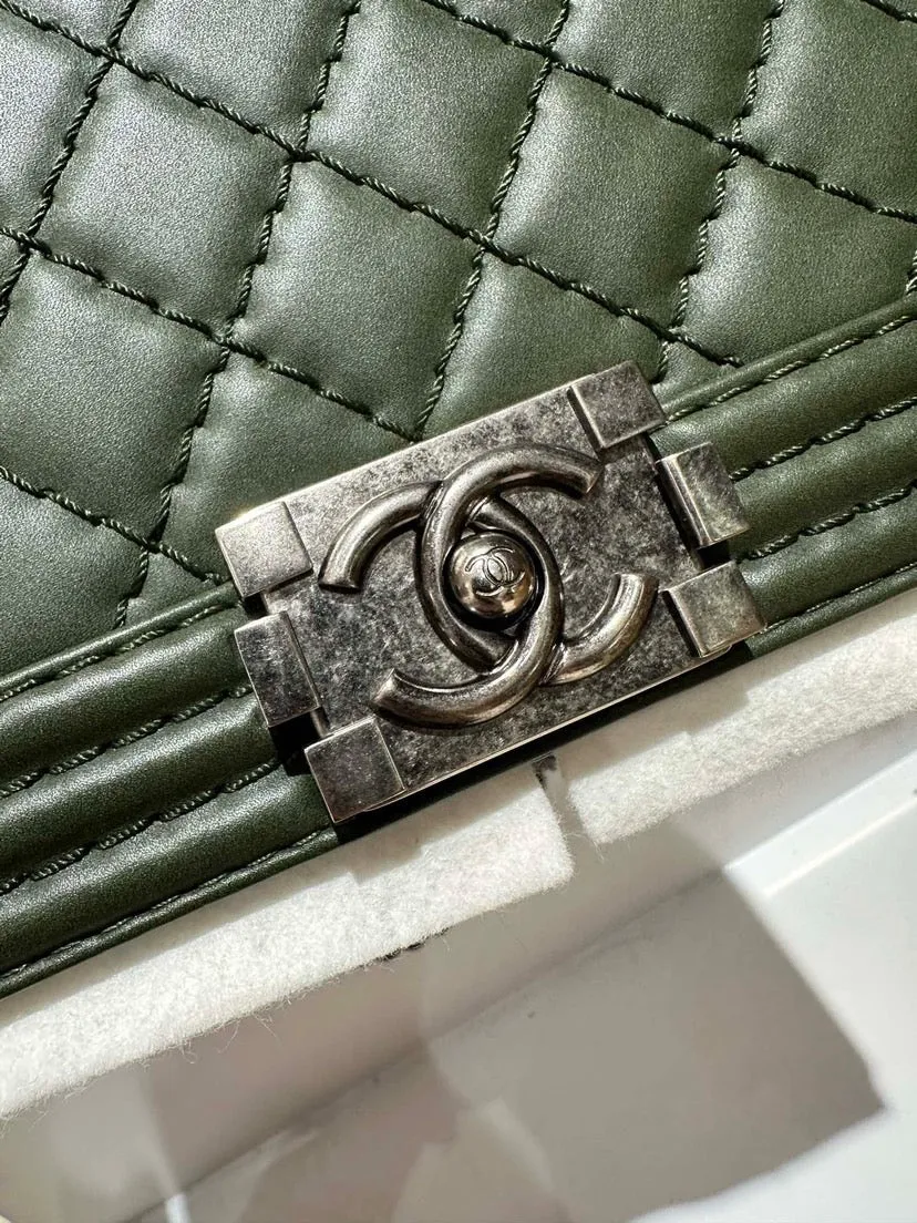 Chanel Leboy Medium Lambskin Bag Olive Green 2013 2014