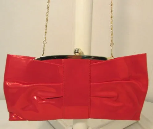 Charming Charlie Red Bow Shiny Silky Clutch/Shoulder Evening Bag