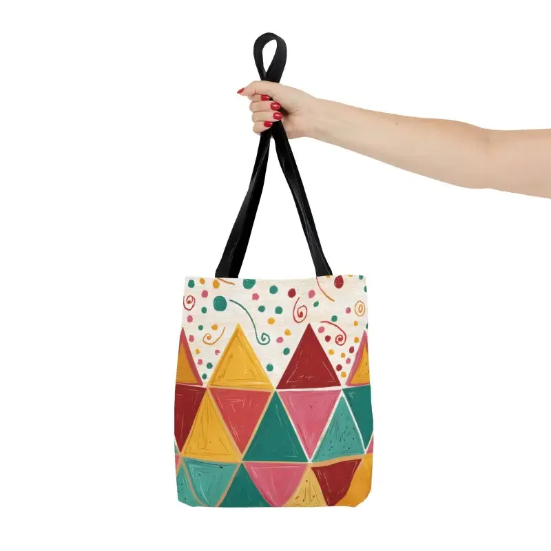 Chic Black Cotton Geometrical Pattern Tote Bag
