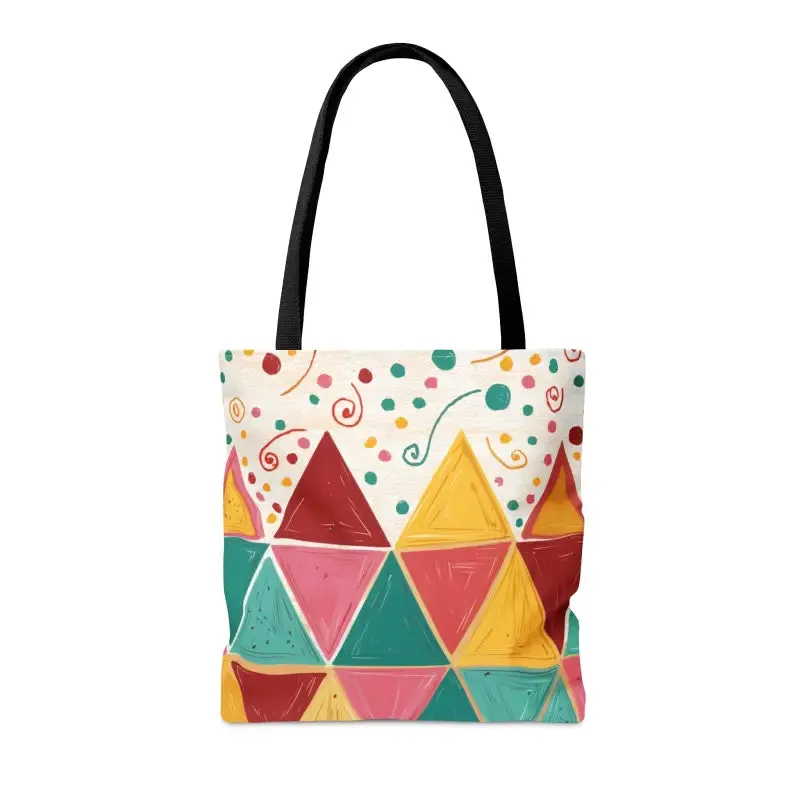Chic Black Cotton Geometrical Pattern Tote Bag