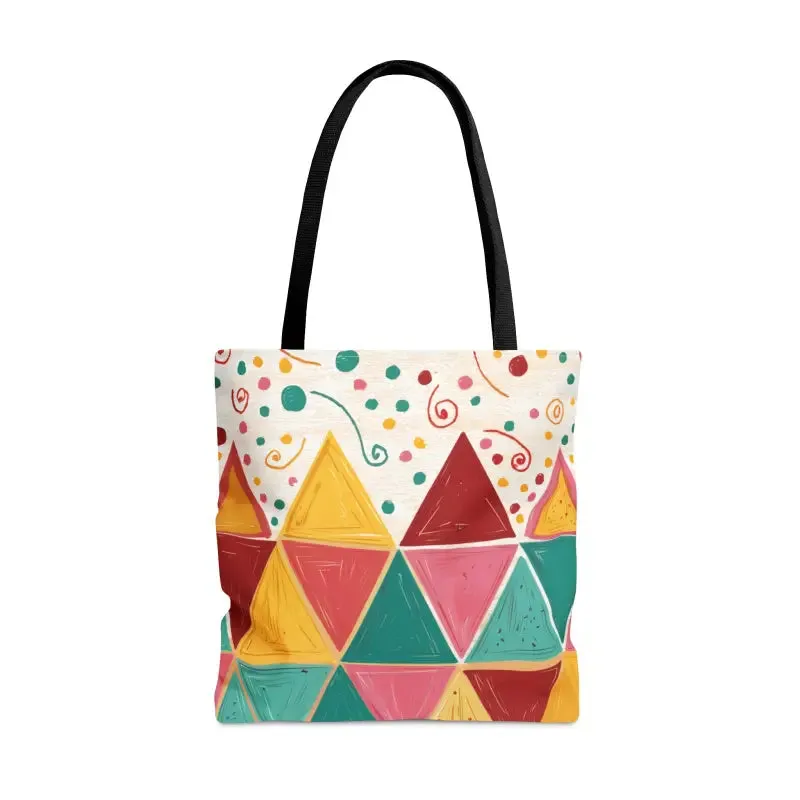 Chic Black Cotton Geometrical Pattern Tote Bag