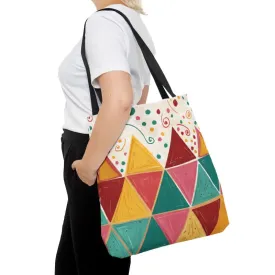 Chic Black Cotton Geometrical Pattern Tote Bag