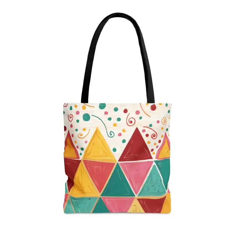 Chic Black Cotton Geometrical Pattern Tote Bag