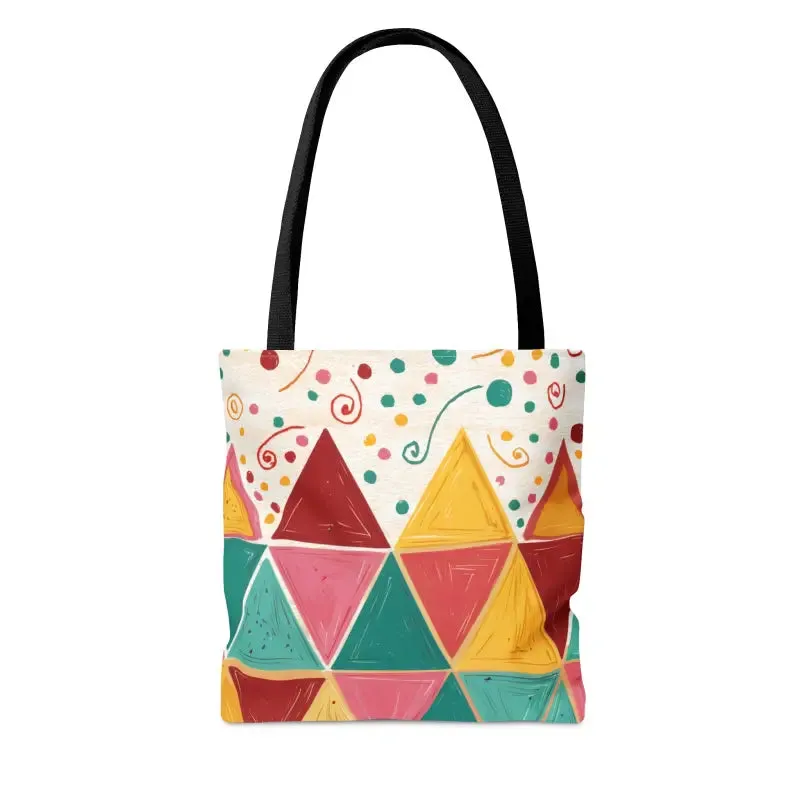 Chic Black Cotton Geometrical Pattern Tote Bag