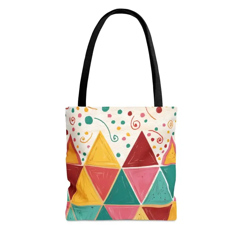 Chic Black Cotton Geometrical Pattern Tote Bag