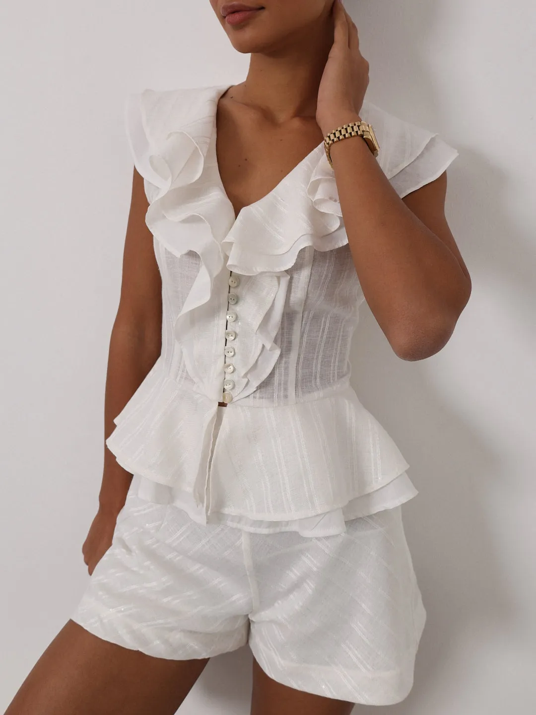 Colette Frill Shoulder Top | Ivory