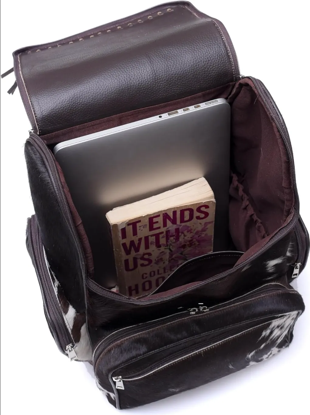 Dark Brown Hair On Cowhide Backpack Bag