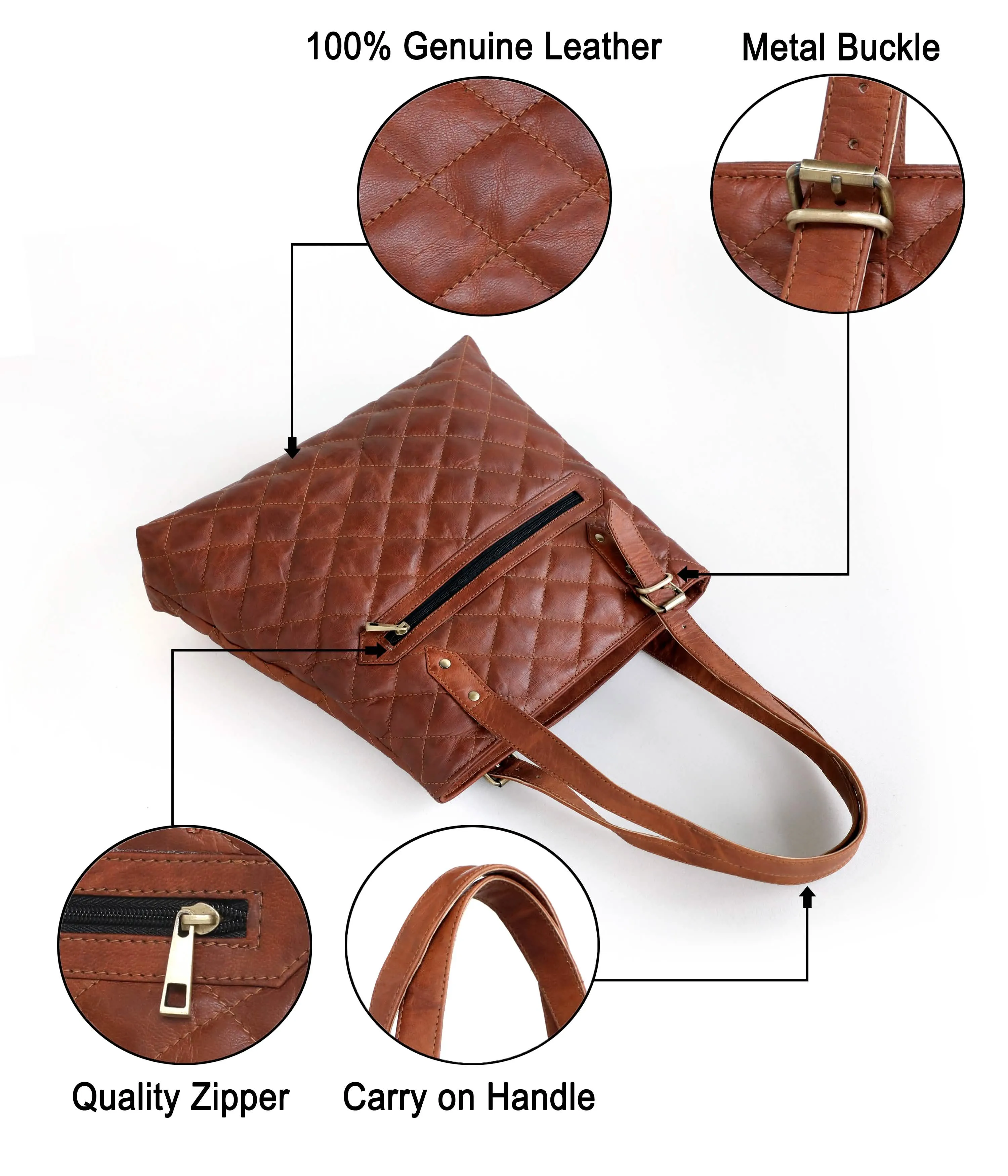 Elegant Vintage Brown Goat Leather Oversized Handbag with Secure Zipper Closure