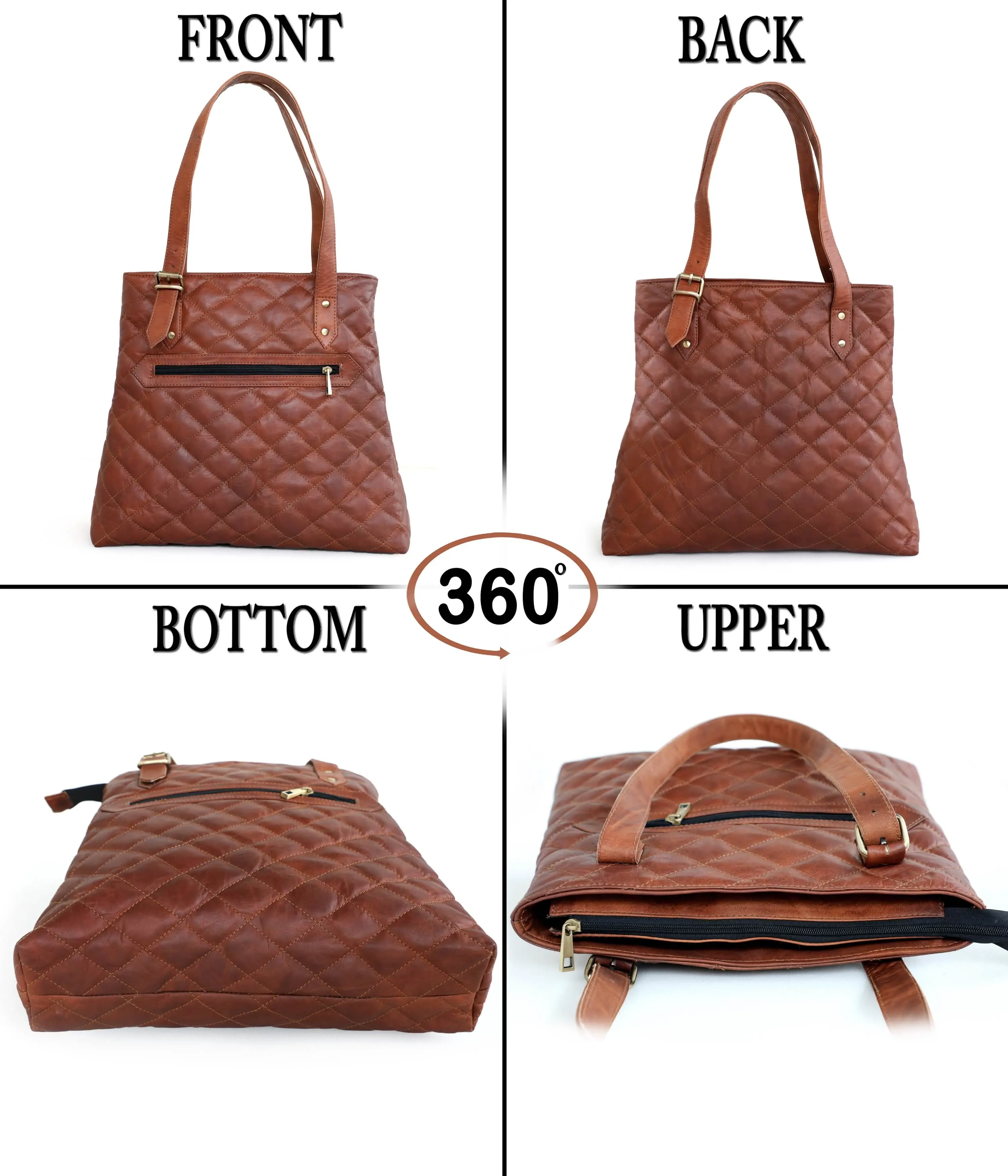 Elegant Vintage Brown Goat Leather Oversized Handbag with Secure Zipper Closure