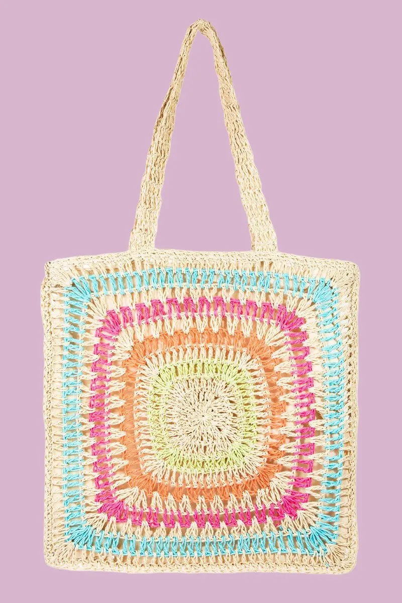 Fame Rainbow Crochet Knit Tote Bag