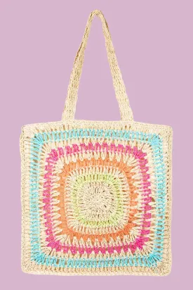 Fame Rainbow Crochet Knit Tote Bag
