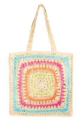 Fame Rainbow Crochet Knit Tote Bag