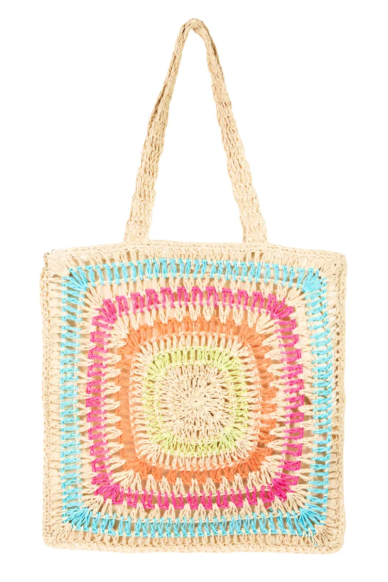 Fame Rainbow Crochet Knit Tote Bag