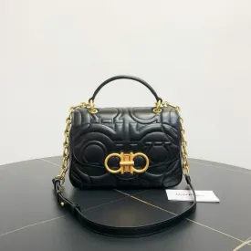Ferragamo Black Quilted Leather Two-Way Bag Medium