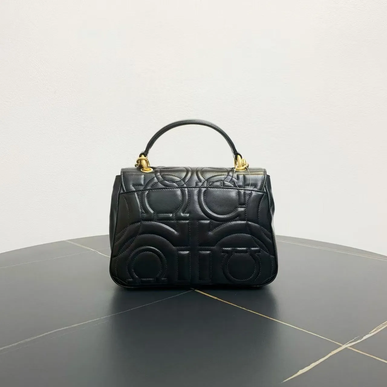 Ferragamo Black Quilted Leather Two-Way Bag Medium