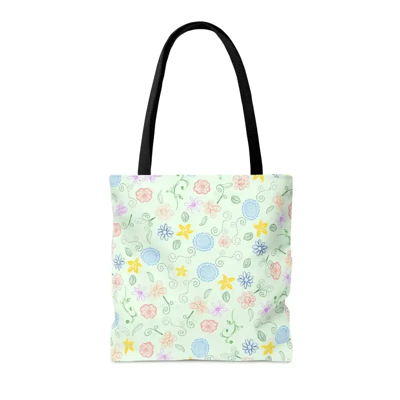 Green Floral Pattern Tote Bag with Geometric Accents